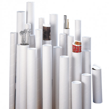 Tube d'expédition blanc à bouchons plastiques 620 x 100 mm