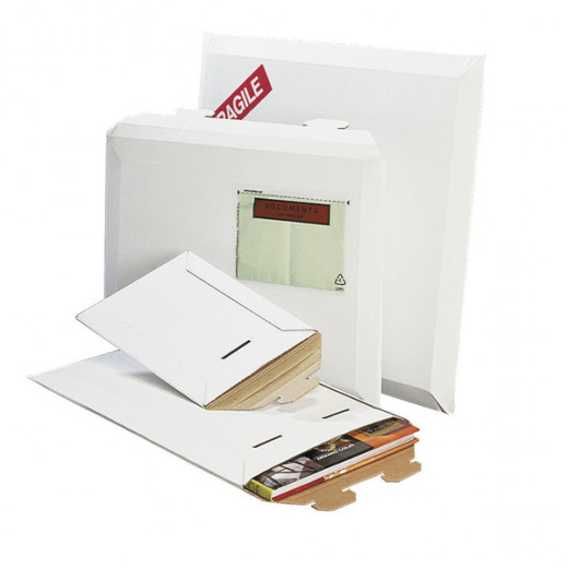 Pochette d'expédition carton ondulé blanc fermeture par patte de vérouillage 250 x 360 mm Pochette d'expédition carton ondulé blanc fermeture par patte de vérouillage 250 x 360 mm