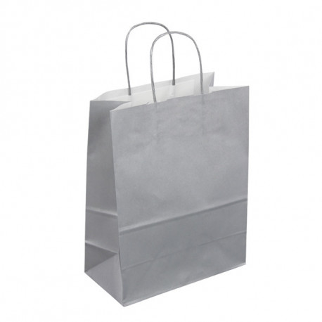 Sac kraft argent poignées torsadées 23 x 12 x 30 cm 23 x 12 x 30 cm