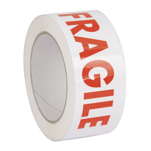adhésif polypropylène blanc impression  'FRAGILE' Dimensions:48mm / 100m