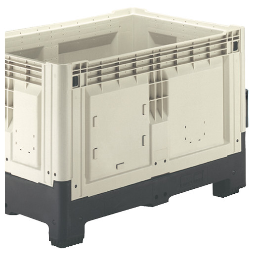 Caisse palette plastique pliable pleine - 2 semelles 1200 x 1000 x 805 mm Ivoire Noir