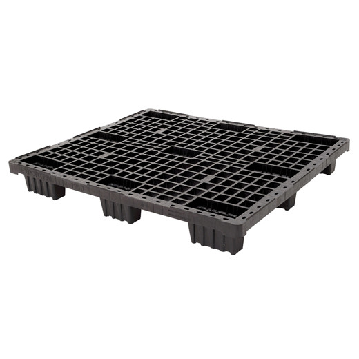 Palette plastique ajourée 9 pieds rebords 1200 x 1000 x 150 mm Noir