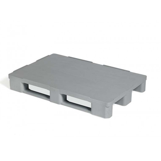 Palette plastique hygiène PEHD vierge 3 semelles + rebords 1200 x 800 x 160 Gris