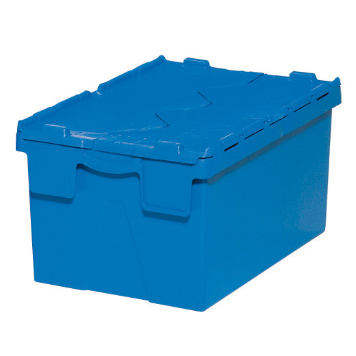Bac plastique Gerbable Emboîtable Plein avec Couvercle intégré 600 x 400 x 310 Bleu