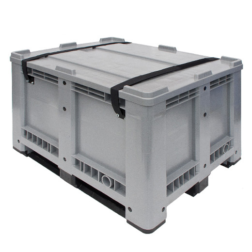 Caisse palette plastique rigide pleine Homologué Y 3 semelles + couvercle 1200 x 1000 x 780 Gris