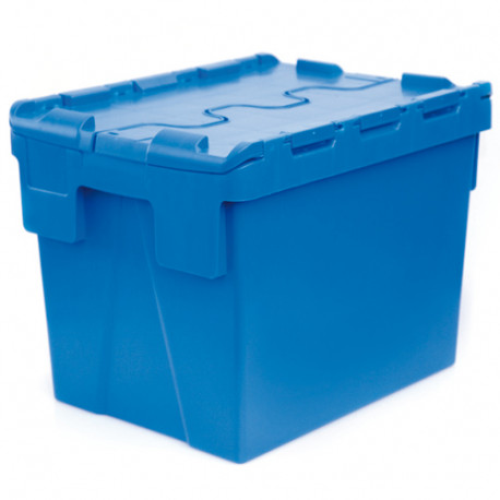 Bac plastique Gerbable Emboîtable Plein avec Couvercle intégré 400 x 300 x 310 Bleu