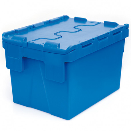 Bac plastique Gerbable Emboîtable Plein avec Couvercle intégré 400 x 300 x 265 Bleu