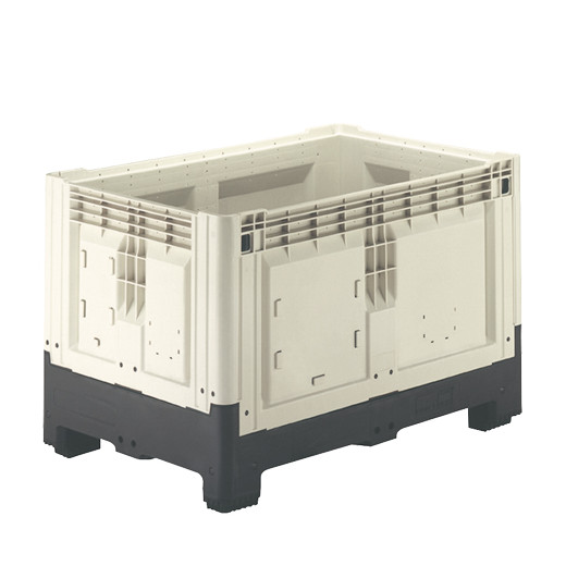 Caisse palette plastique pliable pleine - 2 semelles 1200 x 800 x 805 mm Ivoire Noir