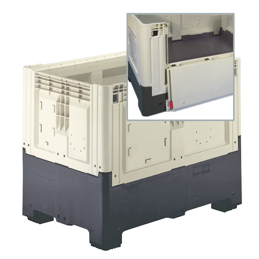 Caisse palette plastique pliable pleine 1 porte 2 semelles 1200 x 800 x 978 mm Ivoir Noir