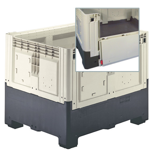 Caisse palette plastique pliable pleine 1 porte 2 semelles 1200 x 1000 x 978 mm Ivoir Noir