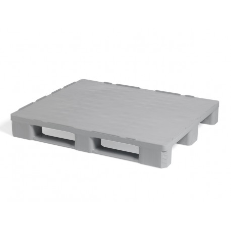 Palette plastique hygiène PEHD vierge 3 semelles + rebords 1200 x 1000 x 160 Gris