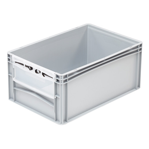 Bac de rangement avec ouverture Norme Europe avec fenêtre 600 x 400 x 270 mm Gris