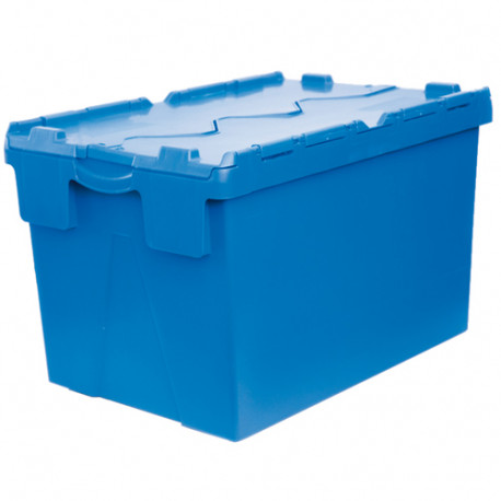 Bac plastique Gerbable Emboîtable Plein avec Couvercle intégré 600 x 400 x 365 Bleu