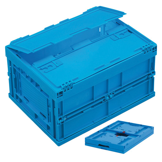 Bac plastique pliable plein bleu 400 x 300 x 230 mm avec couvercle intégré