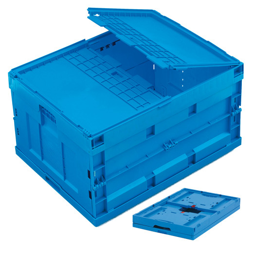 Bac plastique pliable plein bleu 800 x 600 x 455 mm avec couvercle intégré