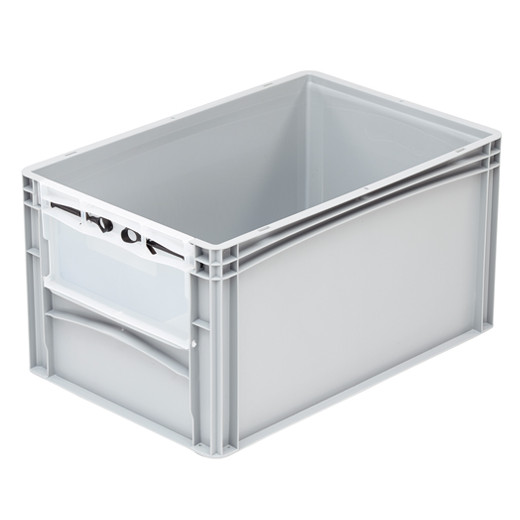 Bac de rangement avec ouverture Norme Europe avec fenêtre 600 x 400 x 320 mm Gris