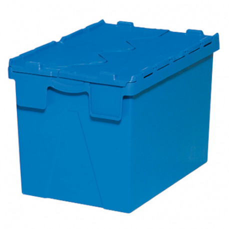 Bac plastique Gerbable Emboîtable Plein avec Couvercle intégré 600 x 400 x 400 Bleu