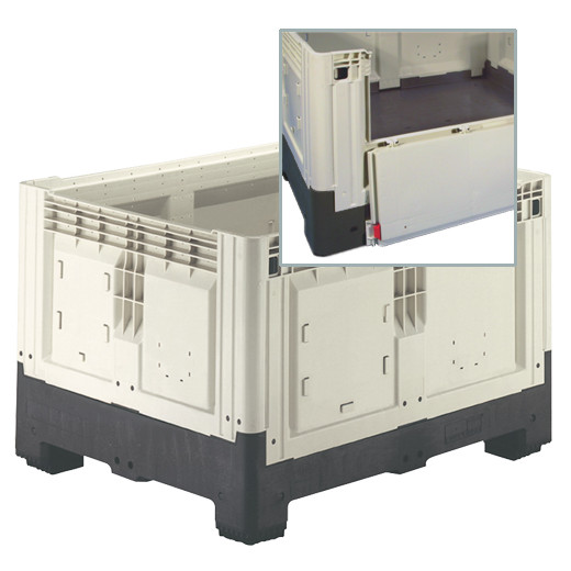 Caisse palette plastique pliable pleine 1 porte 2 semelles 1200 x 1000 x 805 mm Ivoire Noir