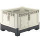 Caisse palette plastique pliable pleine - 2 semelles 1200 x 1000 x 805 mm Ivoire Noir