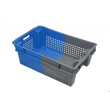 Bac plastique Gerbable Emboîtable à 70% Ajouré 600 x 400 x 200 mm Gris/Bleu