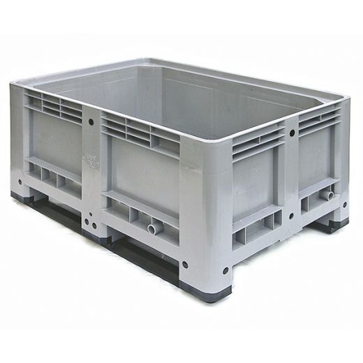 Caisse palette plastique rigide pleine - 2 semelles 1200 x 800 x 600 mm Gris