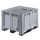 Caisse palette plastique rigide pleine - 3 semelles 1200 x 1000 x 870 mm Gris