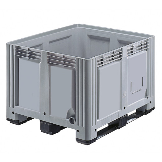 Caisse palette plastique rigide pleine - 3 semelles 1200 x 1000 x 870 mm Gris