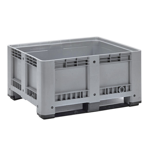 Caisse palette plastique rigide pleine - 2 semelles 1200 x 1000 x 600 mm Gris