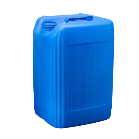 Jerrican plastique 20L Rectangulaire 900 g Bleu Bague DIN61 Homologué