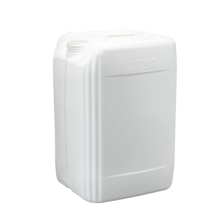 Jerrican plastique 20L Rectangulaire 900 g Blanc Bague DIN61 Ligne de visibilité Homologué