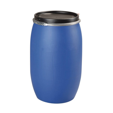 Fût Plastique PEHD 120L Ouverture Totale Bleu Homologué