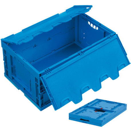Bac plastique pliable plein bleu 600x400x290 mm avec couvercle intégré