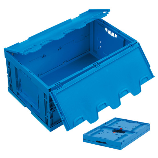 Bac plastique pliable plein bleu 600x400x290 mm avec couvercle intégré