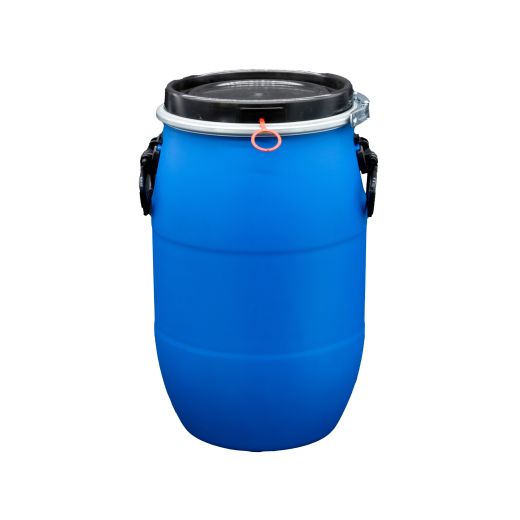 Fût Plastique PEHD Ouverture Totale 30L Bleu Couvercle noir Poignées latérales Homologué