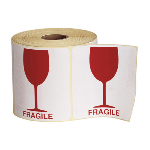 Rouleau d'étiquettes de signalisation adhésives impression rouge VERRE 70mm x 100mm