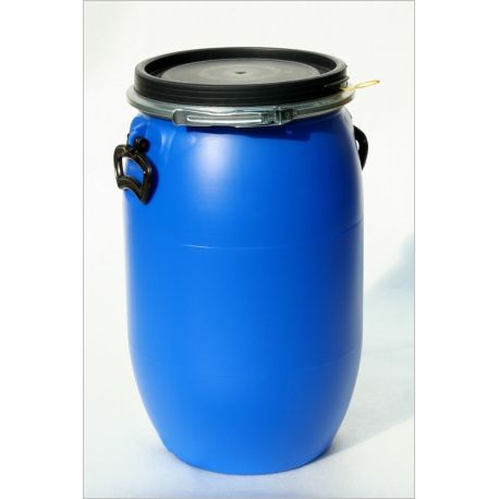 Fût Plastique PEHD 120L Ouverture Totale Bleu Homologué