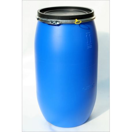 Fût Plastique PEHD 225L Ouverture Totale Bleu Homologué