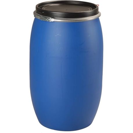 Fût Plastique PEHD 120L Ouverture Totale Bleu Homologué